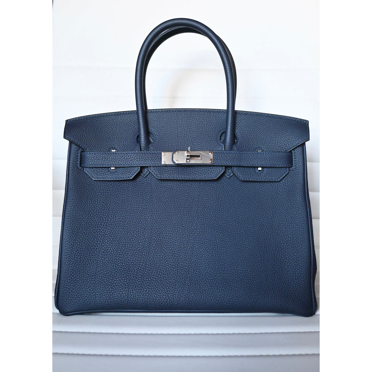 Hermès Birkin 30cm Bleu Nuit/Orange Poppy Verso Togo PHW