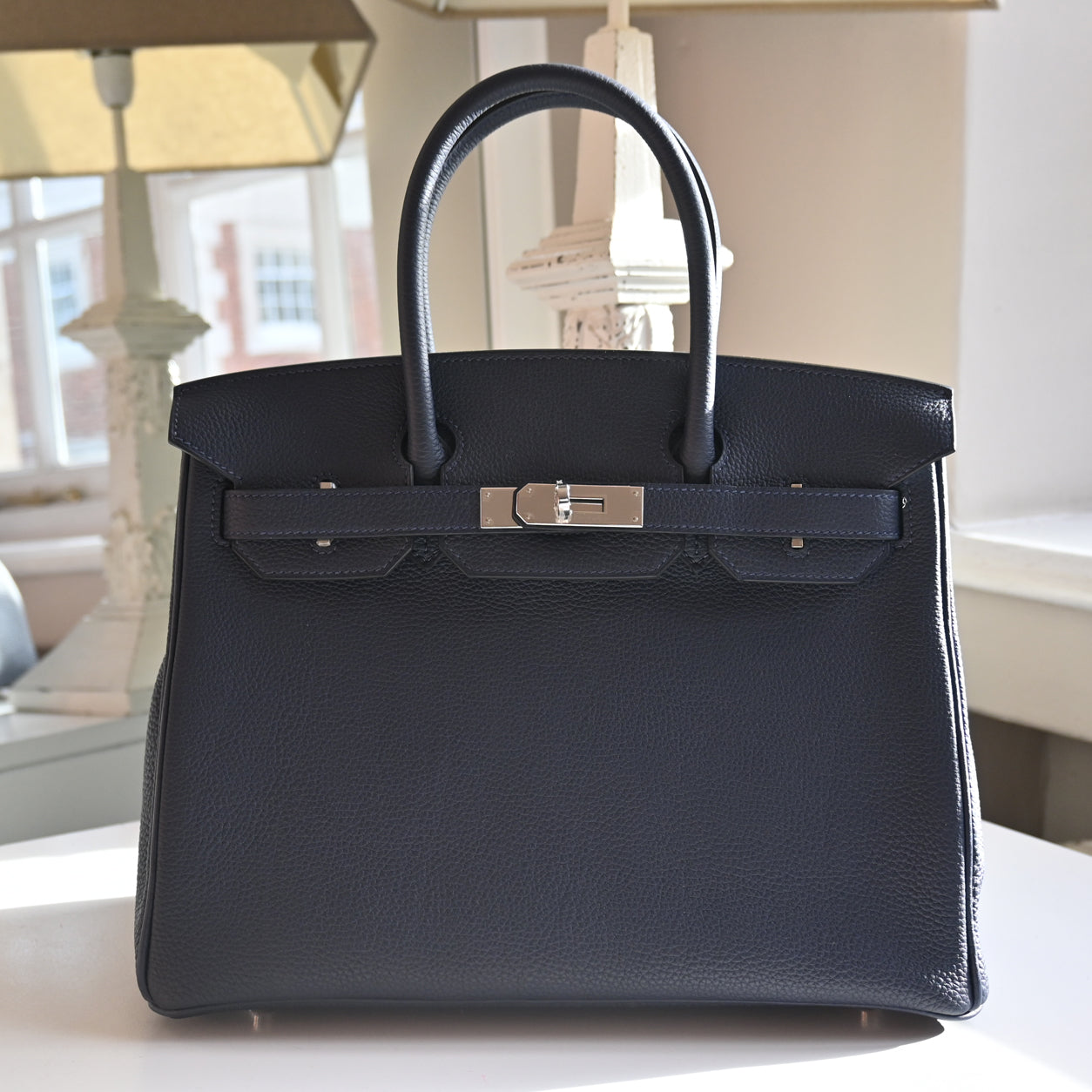 Hermès Birkin 30cm Bleu Nuit/Orange Poppy Verso Togo PHW