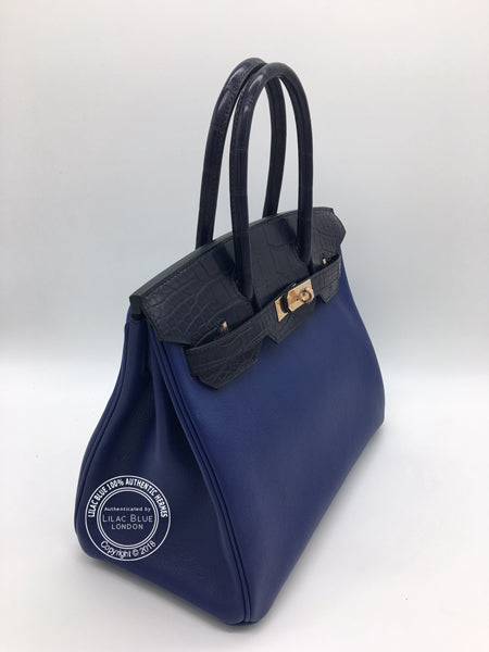 Hermes Birkin 30cm Bleu Saphir/Bleu Marine Touch Alligator/Novillo RGHW