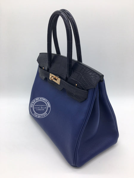Hermes Birkin 30cm Bleu Saphir/Bleu Marine Touch Alligator/Novillo RGHW