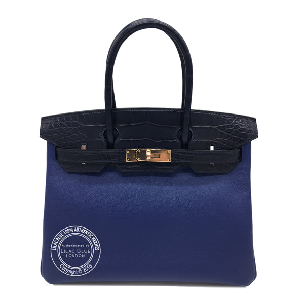 Hermes Birkin 30cm Bleu Saphir/Bleu Marine Touch Alligator/Novillo RGHW