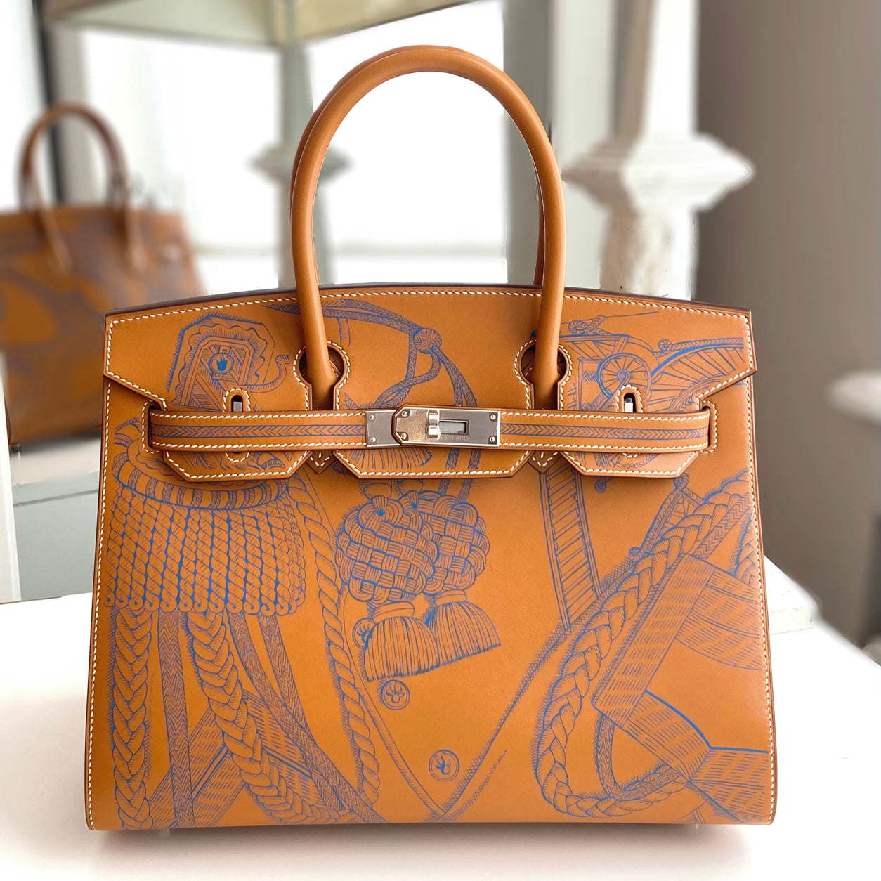 Hermès Birkin 30cm Bleu Zanzibar/Natural Sable Swift PHW Zouaves Limited Edition