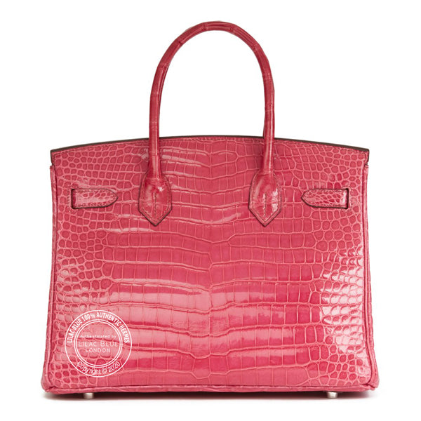 Hermès Birkin 30cm Fuschia Shiny Croc Diamond Hardware - Preloved