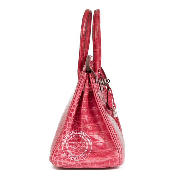 Hermès Birkin 30cm Fuschia Shiny Croc Diamond Hardware - Preloved