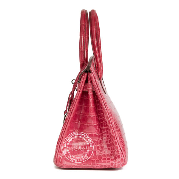 Hermès Birkin 30cm Fuschia Shiny Croc Diamond Hardware - Preloved