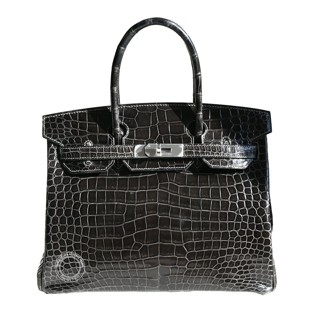 Hermès Birkin 30cm Graphite Shiny Croc PHW - Preloved