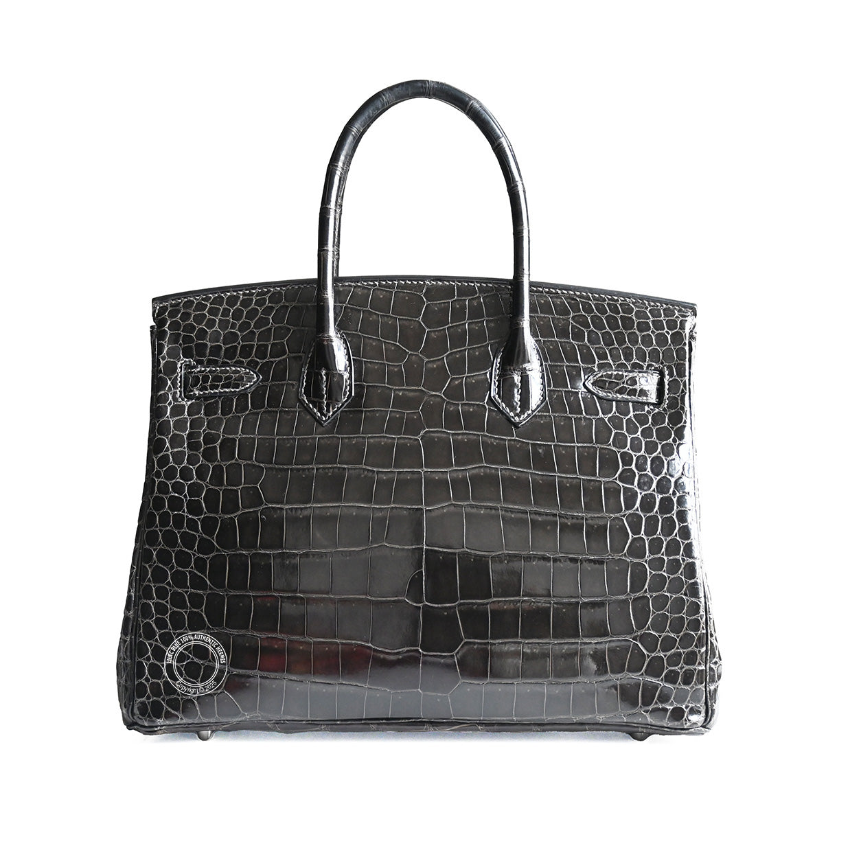 Hermès Birkin 30cm Graphite Shiny Croc PHW - Preloved
