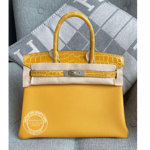 Hermès Birkin 30cm Jaune Ambre  Touch Togo/Shiny Croc PHW