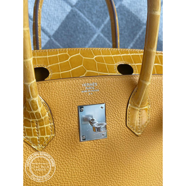 Hermès Birkin 30cm Jaune Ambre  Touch Togo/Shiny Croc PHW