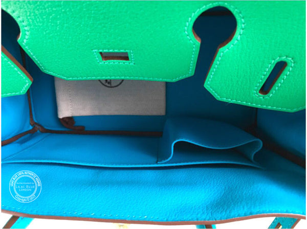 Hermès Birkin 30cm Menthe/Bleu Azteque Chevre GHW