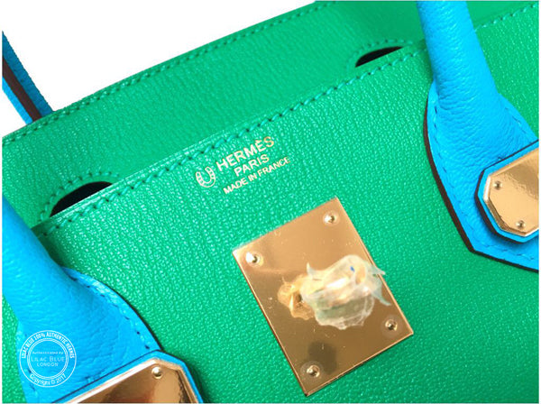 Hermès Birkin 30cm Menthe/Bleu Azteque Chevre GHW