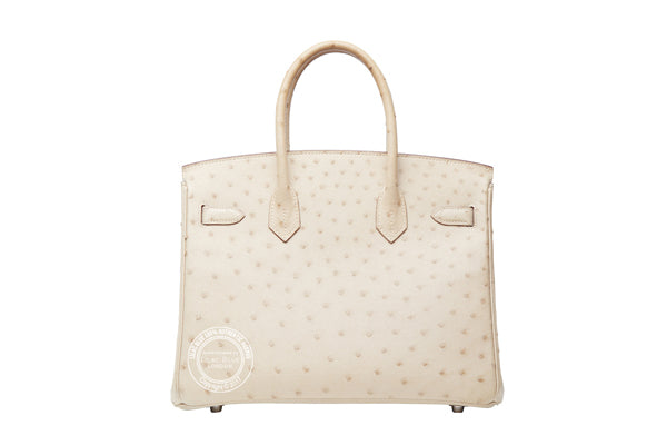 30cm Parchemin Birkin. Ostrich, Palladium - Preloved