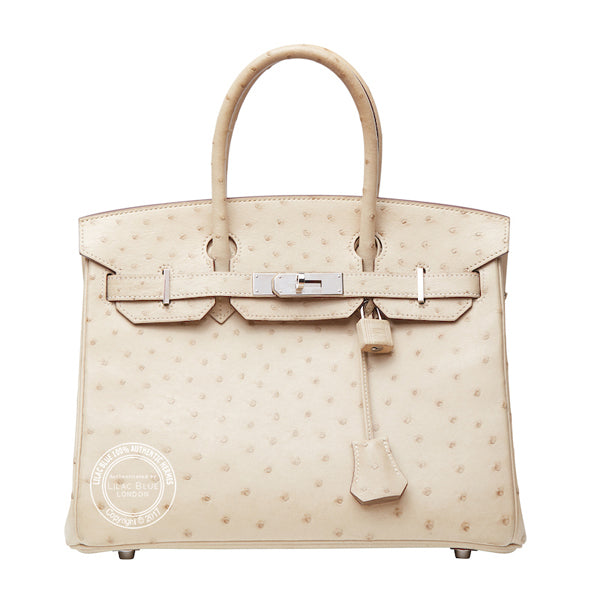 30cm Parchemin Birkin. Ostrich, Palladium - Preloved