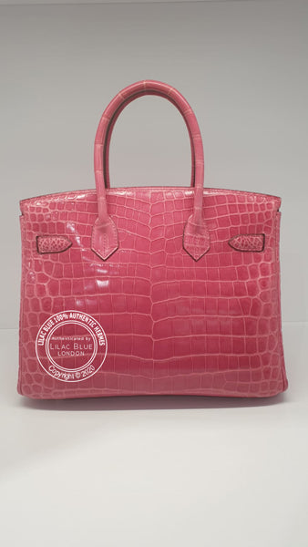 Hermès Birkin 30cm Rose Tyrien Shiny Croc GHW - Preloved