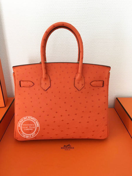 30cm Tangerine Birkin. Ostrich, Gold