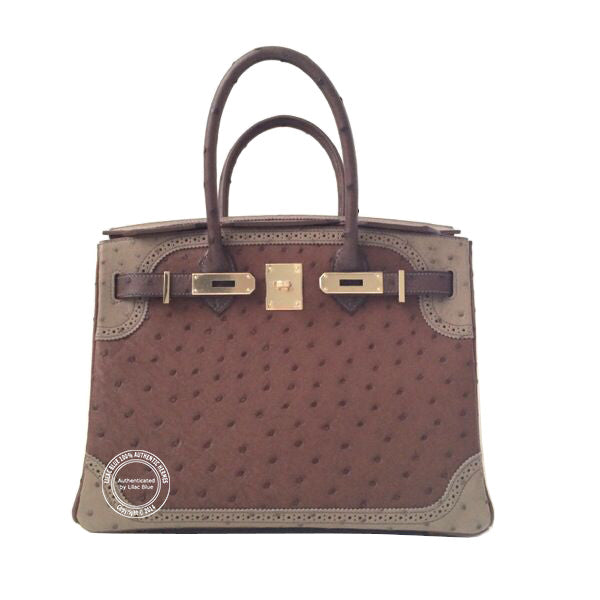 Hermes Birkin 30cm Tri Colour Ghillies Ostrich Permabrass