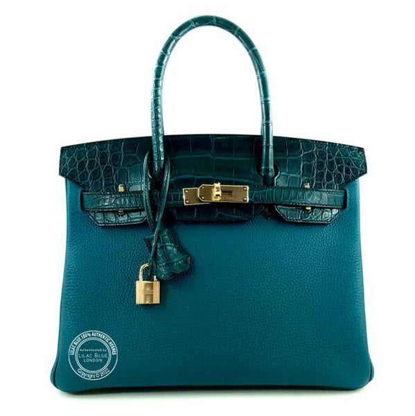 Hermès Birkin 30cm Vert Bosphore Touch Matte Alligator/Togo PBHW