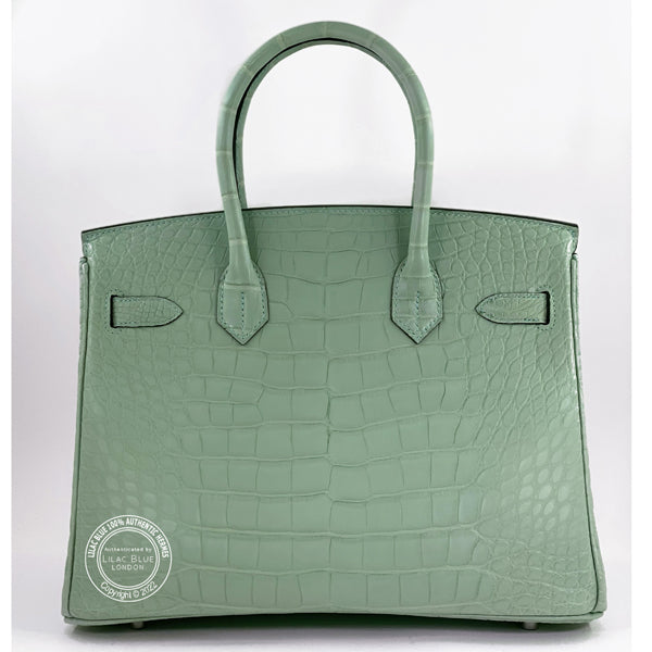 Hermès Birkin 30cm Vert d'Eau Matte Alligator PHW