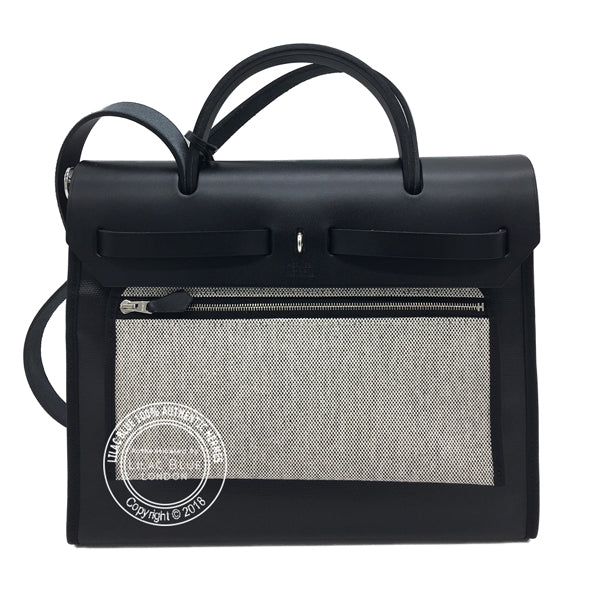 Hermes Herbag 31cm Black Canvas Cowhide