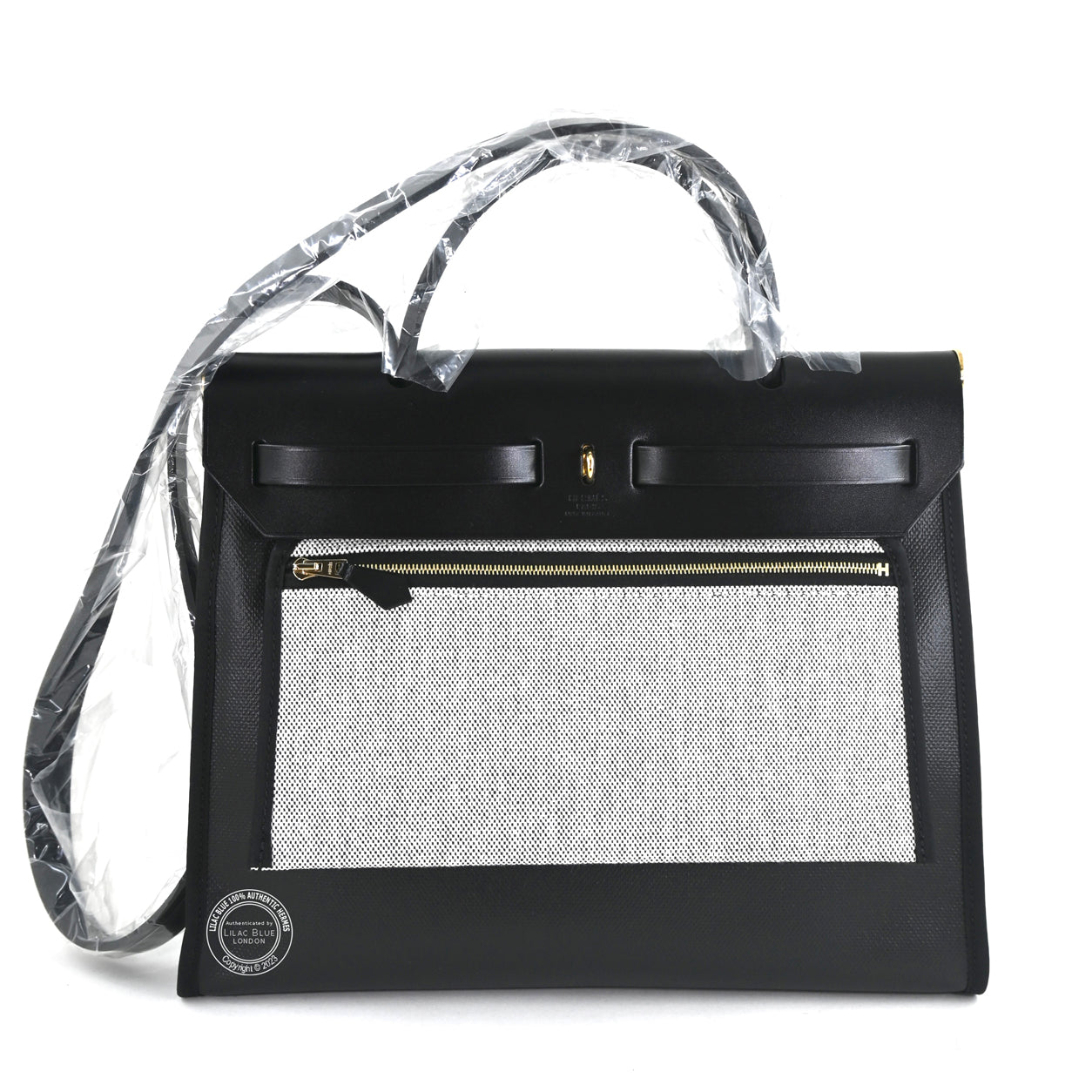 Hermes Herbag 31cm Black Coated Canvas & Leather