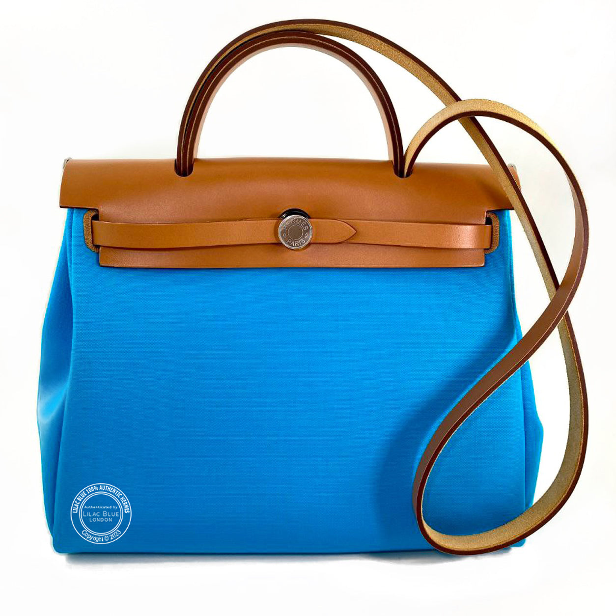 Hermès Herbag 31cm Natural/Bleu Azteque/Menthe Verso Hunter/Toile H PHW