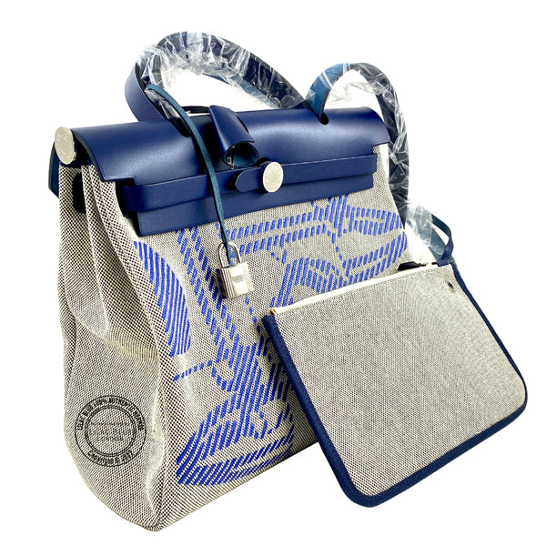 Hermès Herbag 31cm Bleu Saphir/Bleu de France Vache Hunter/Toile H PHW
