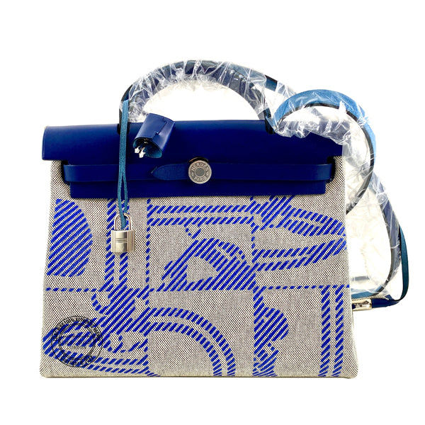 Hermès Herbag 31cm Bleu Saphir/Bleu de France Vache Hunter/Toile H PHW
