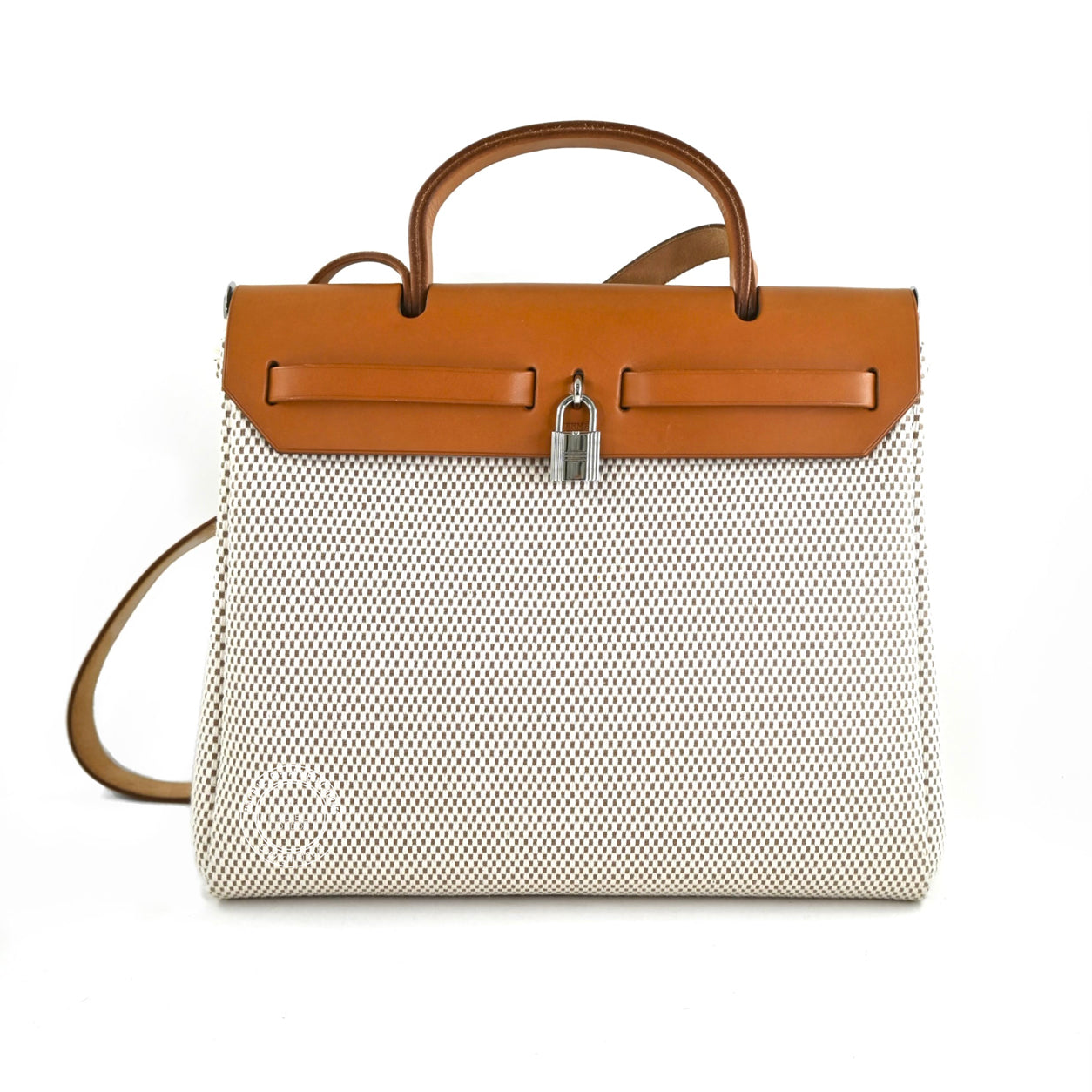 Hermes Herbag 31cm Fauve/Black Swift/Canvas PHW - Vintage