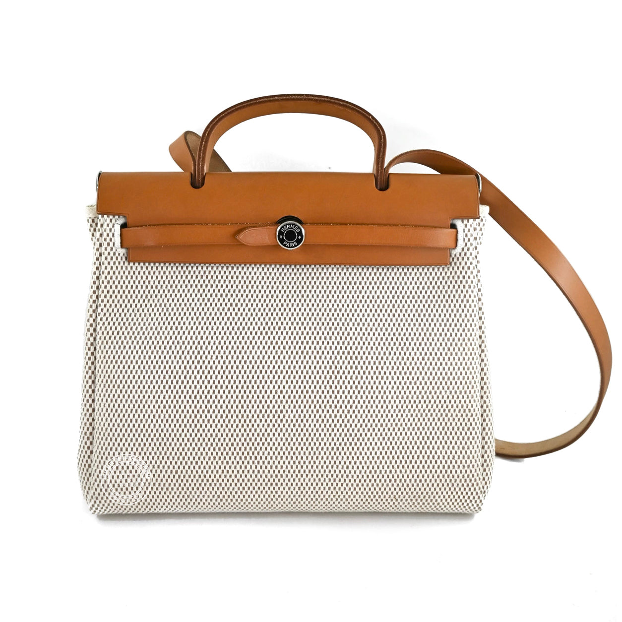 Hermes Herbag 31cm Fauve/Black Swift/Canvas PHW - Vintage