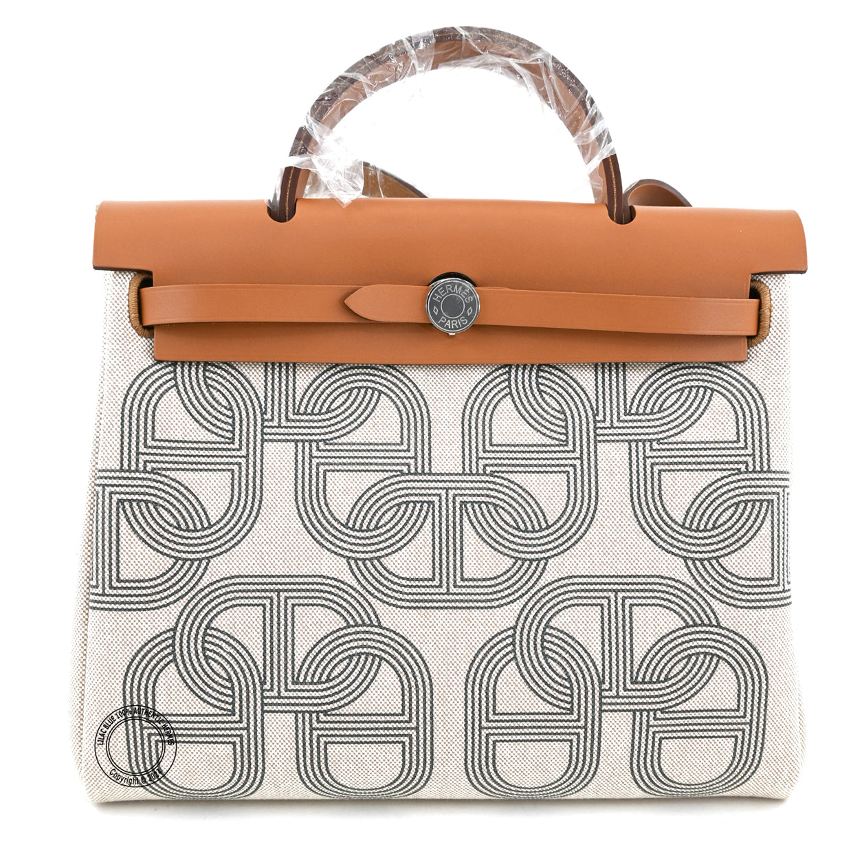 Hermès Herbag 31cm Fauve/Gris Meyer Chaine d'Ancre Hunter Toile PHW