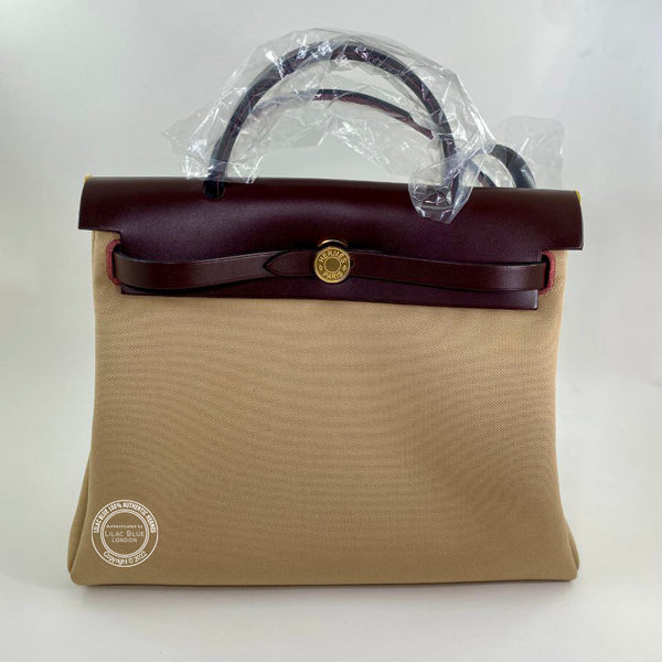 Hermès Herbag 31cm Rouge Sellier/Trench/Bleu Tempete Verso Hunter/Toile H GHW