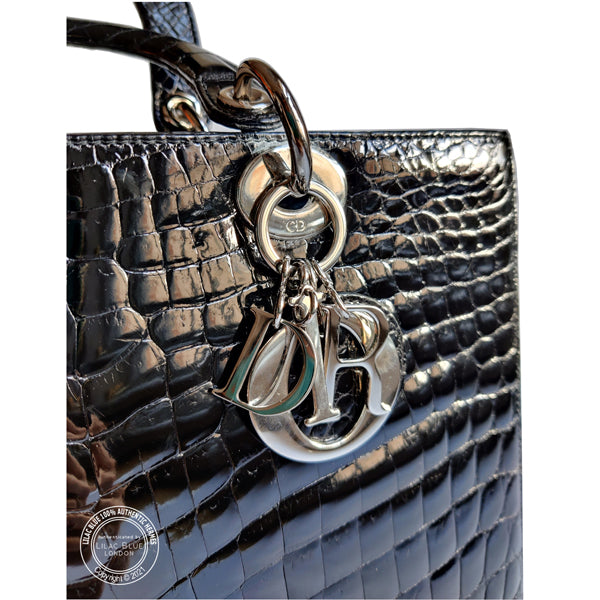 Dior Lady Dior Black Shiny Croc PHW - Preloved
