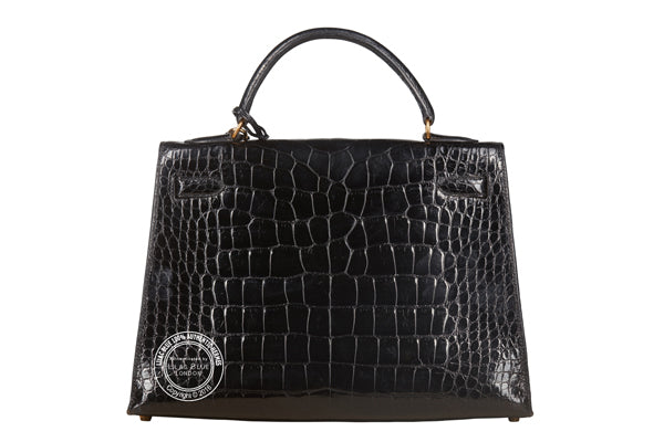 Hermès Kelly 32cm Black Shiny Alligator GHW - Vintage