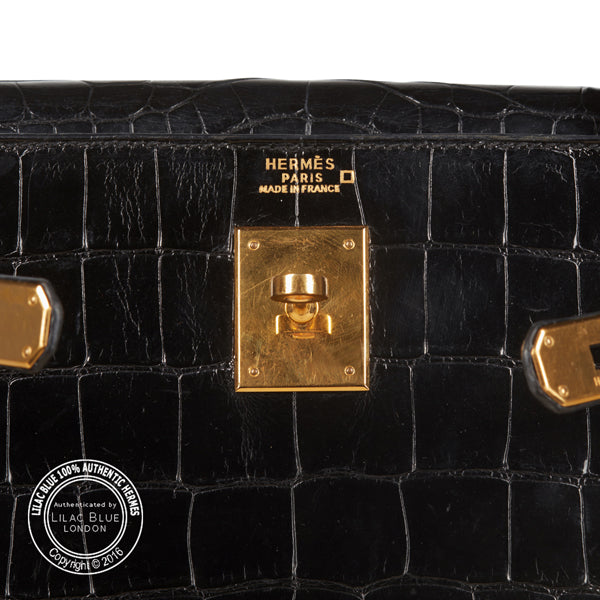 Hermès Kelly 32cm Black Shiny Alligator GHW - Vintage