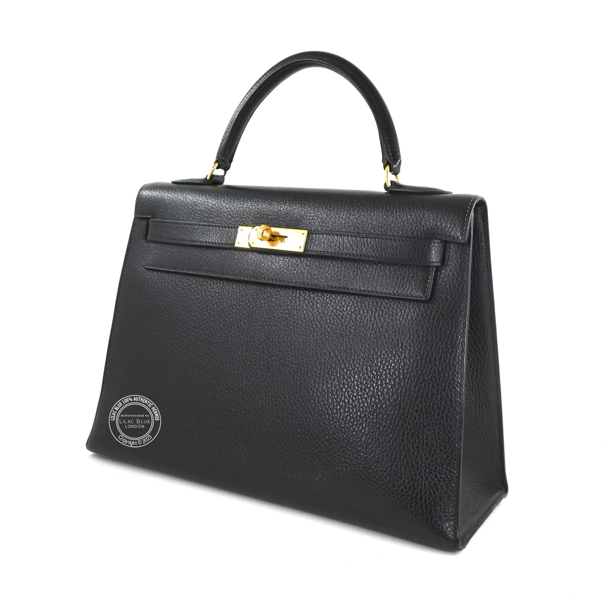 Hermès Kelly 32cm Black Evergrain GHW - Vintage