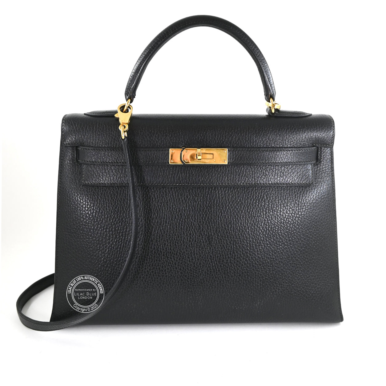 Hermès Kelly 32cm Black Evergrain GHW - Vintage