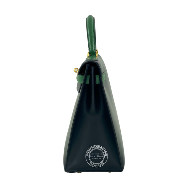 Hermès Kelly 32cm Bleu Marine/Vert Clair Courchevel GHW - Preloved