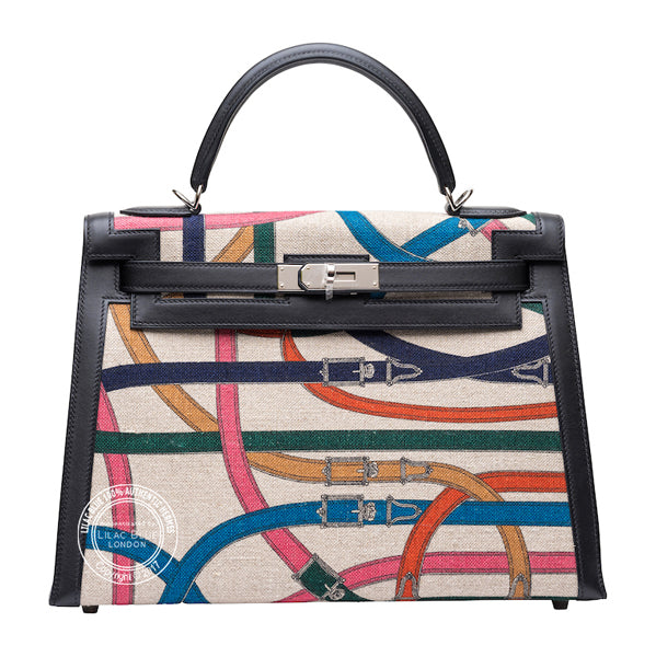 Hermès Kelly 32cm Cavalcadour Canvas/Sombrero PHW