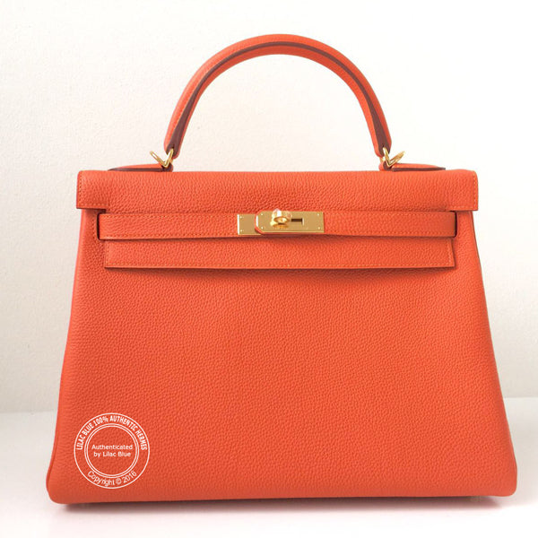 Hermès Kelly 32cm Feu Togo GHW
