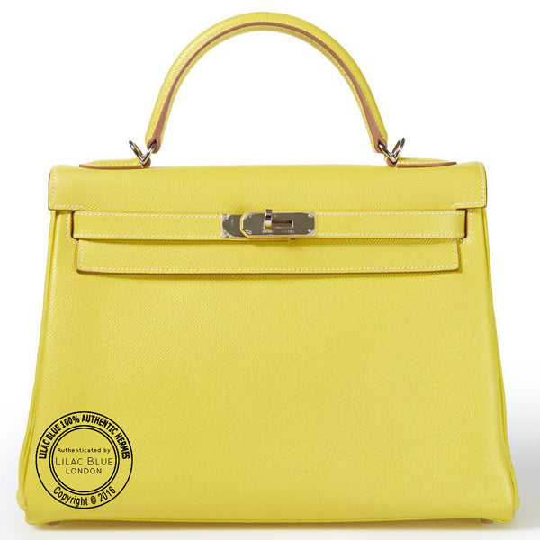 Hermès Kelly 32cm Lime/Gris Perle Candy Epsom PHW - Preloved