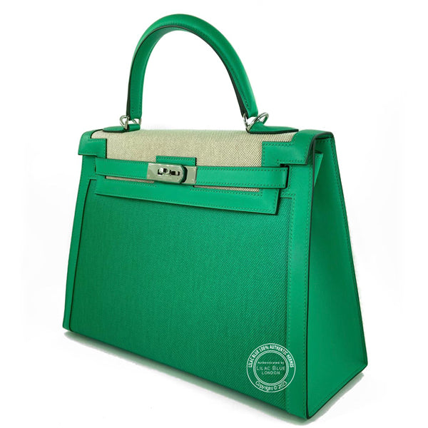 Hermès Kelly 32cm Menthe Canvas/Swift PHW