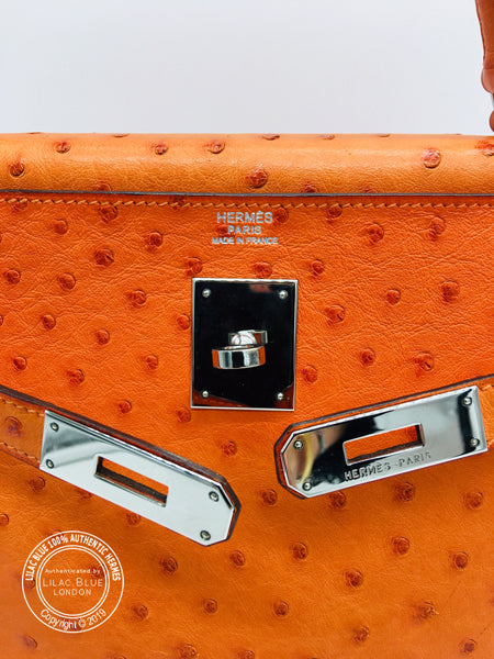 Hermès Kelly 32cm Tangerine Ostrich PHW  - Preloved