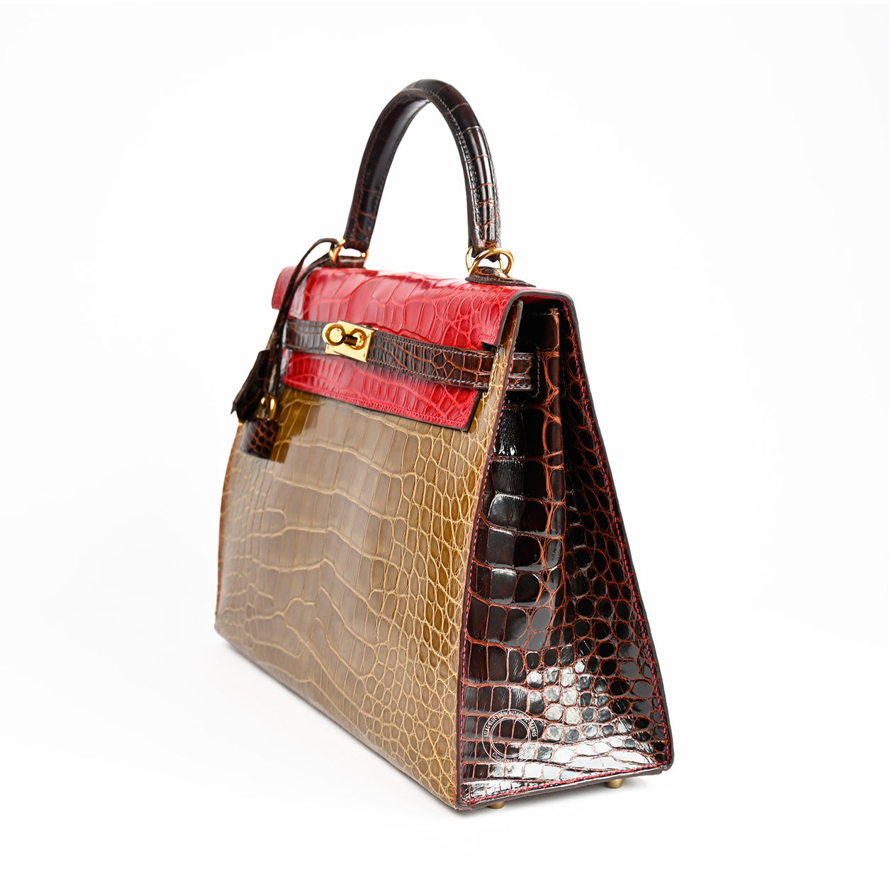 Hermès Kelly 32cm Paille/Rouge Braise/Ebene HSS Matte Alligator GHW - Preloved