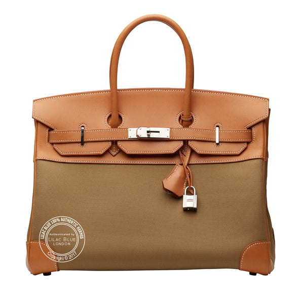 Hermès Birkin 35cm Natural & Khaki Barenia & Toile PHW - Preloved