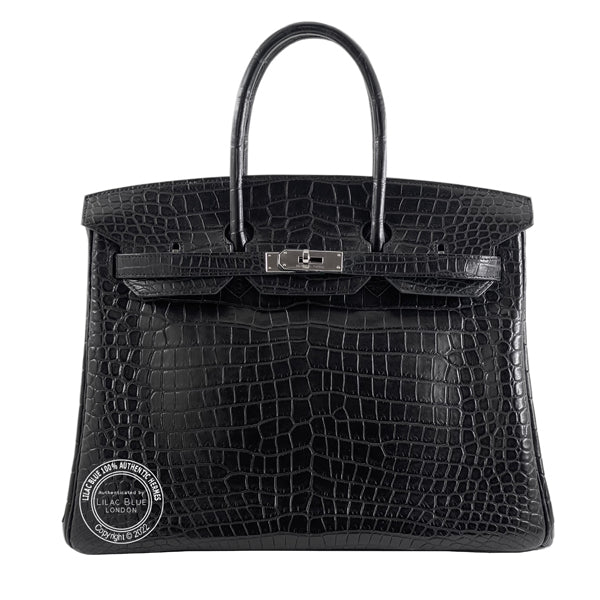 Hermes Birkin 35cm Black Matte Croc PHW - Preloved