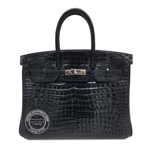 Hermes Birkin 35cm Black Shiny Croc PHW - Preloved