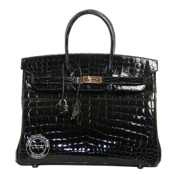 Hermès Birkin 35cm Black Shiny Croc GHW
