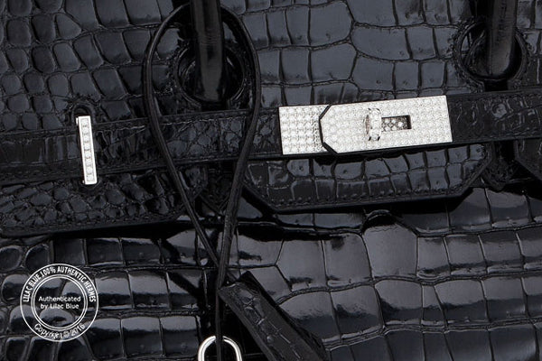 Hermès Birkin 35cm Black Shiny Croc Diamonds/White Gold