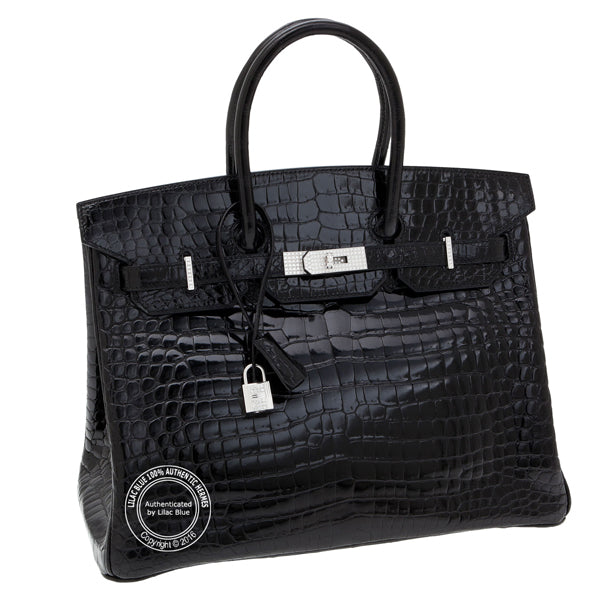 Hermès Birkin 35cm Black Shiny Croc Diamonds/White Gold