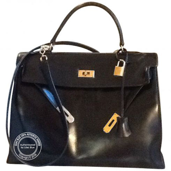 35cm Black Kelly. Box, Gold - Vintage